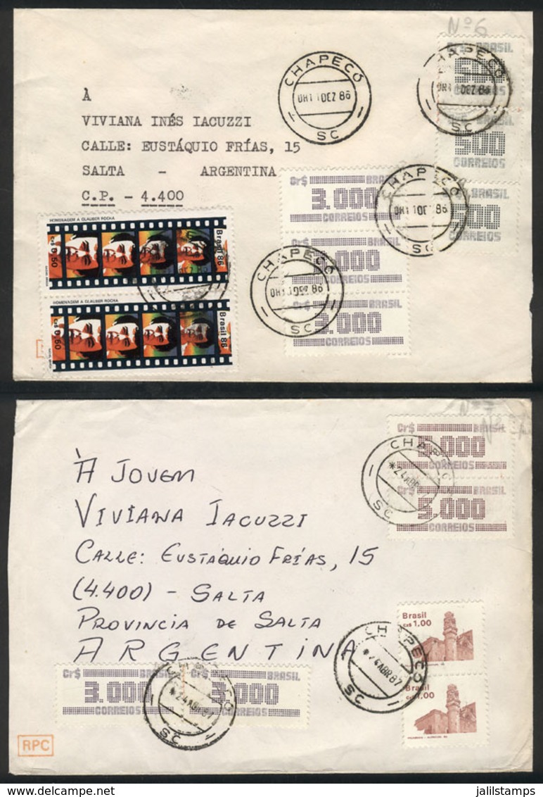 494 BRAZIL: 2 Covers Sent To Argentina In 1986/7 With Attractive INFLATION Postages, VF - Autres & Non Classés