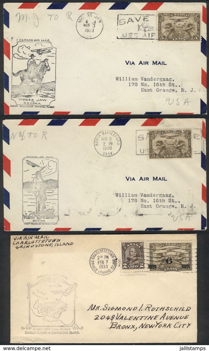 508 CANADA: 3 FIRST FLIGHT Covers Of The Years 1930 To 1933, With Special Markings And A - Sonstige & Ohne Zuordnung