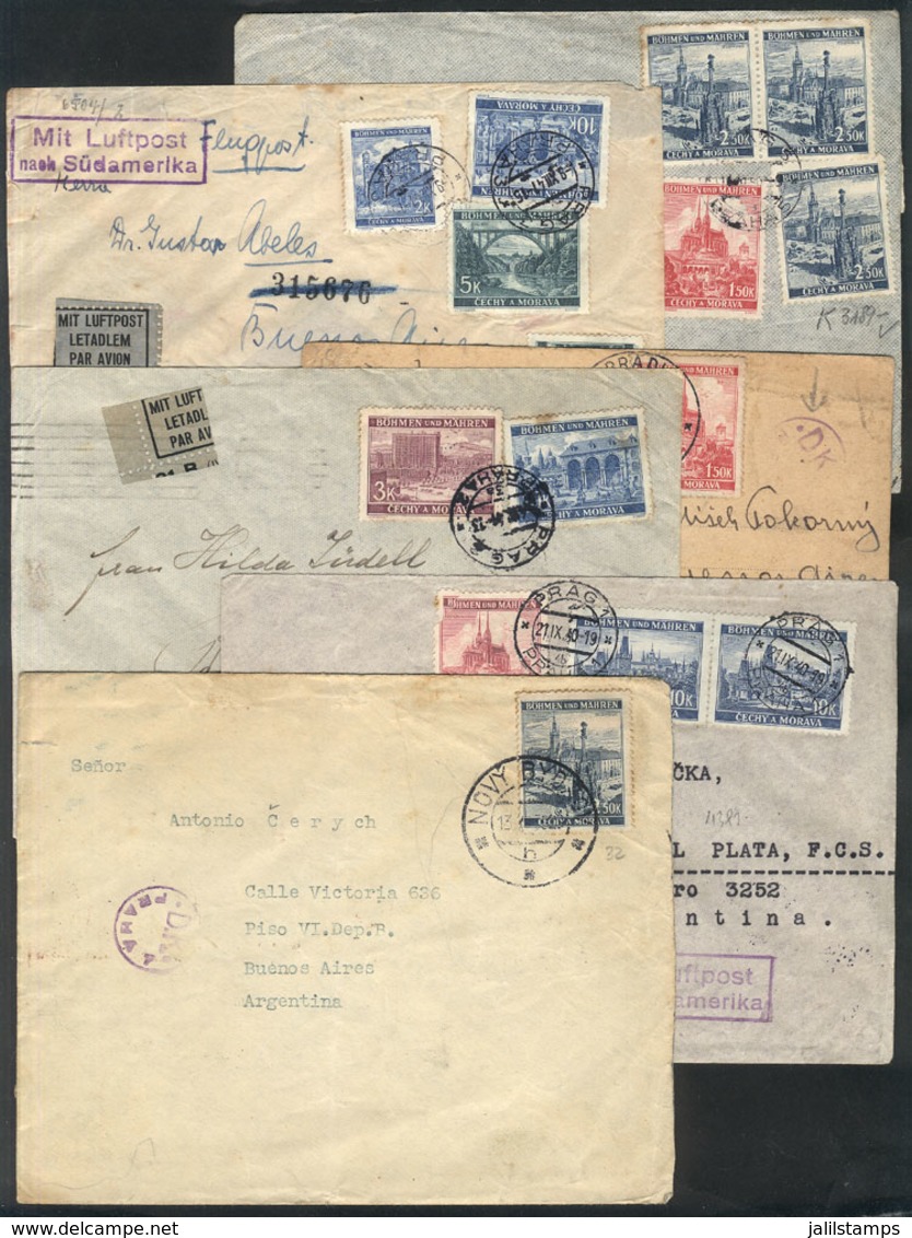 524 CZECHOSLOVAKIA - BOHEMIA AND MORAVIA: 6 Covers Or Cards Sent To Argentina Between 19 - Lettres & Documents