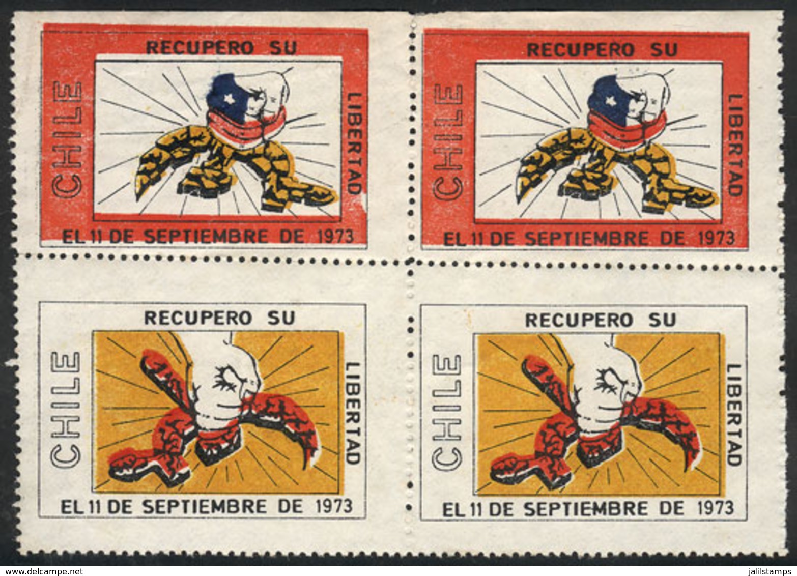 531 CHILE: "Chile Recovered Her Freedom On 11 September 1973", Block Of 4, Topic Rela - Chili