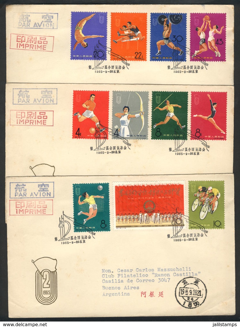 577 CHINA: Sc.863/872, 1965 Sport, The Set Of 11 Values On 3 FDC Covers To Argentina, Fi - Autres & Non Classés