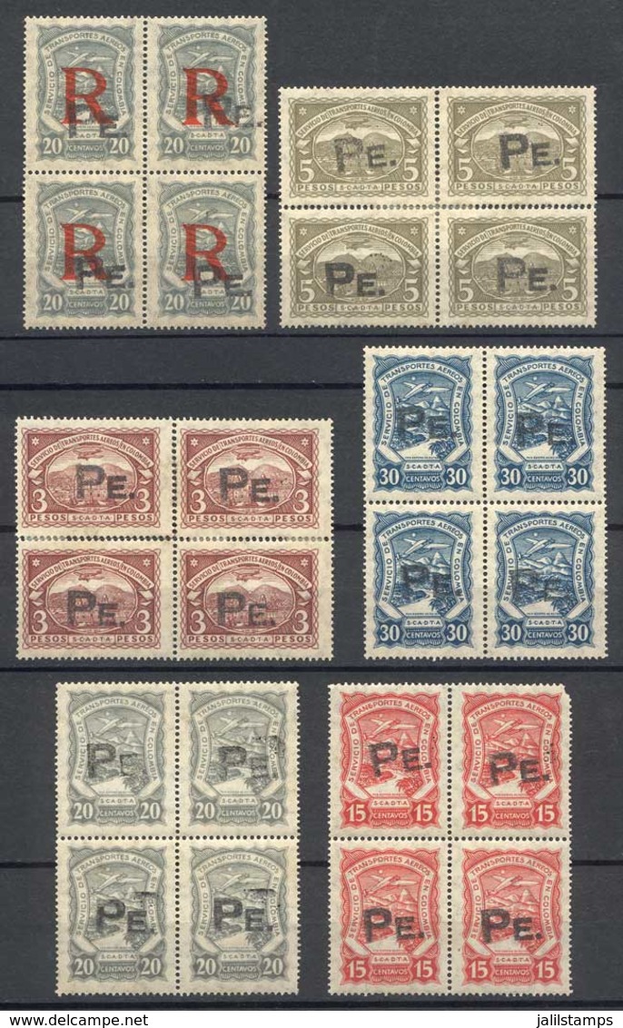 622 COLOMBIA: Sc.CLPE3/5 + CLPE10/11 + CFLPE1, Mint Blocks Of 4 (several Are Never Hinge - Colombie