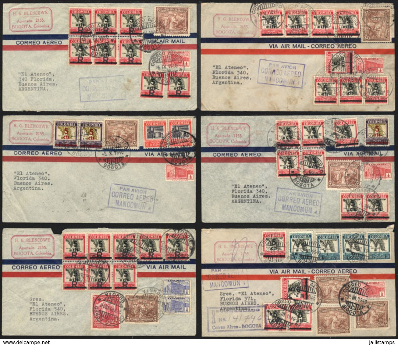 623 COLOMBIA: 32 Covers Sent To Argentina Between 1939 And 1947, With Very Nice Postages - Colombie