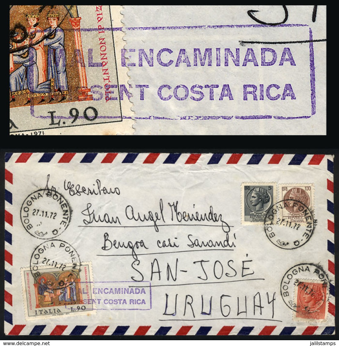 641 COSTA RICA: "Cover Sent From Italy To San José (Uruguay) On 27/NO/1972, Sent By Mist - Costa Rica