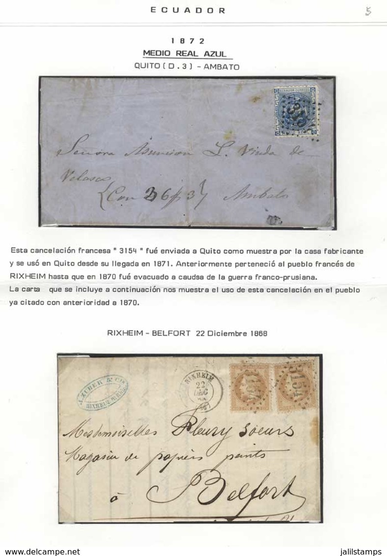 656 ECUADOR: "Cover Sent From Quito To Ambato Franked By Sc.9, With FRENCH Cancel "3154 - Equateur