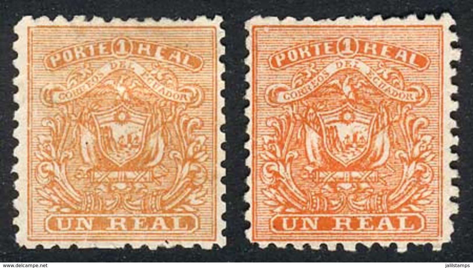 658 ECUADOR: Sc.10, 2 Examples Of 1 Real, Orange And Orange-red Colors, VF! - Equateur