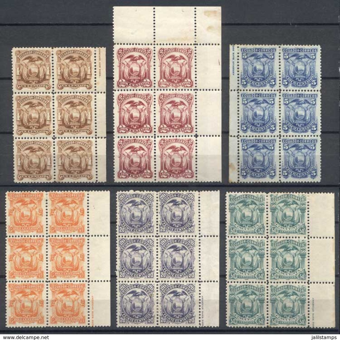 666 ECUADOR: Sc.12/17, Complete Set In BLOCKS OF 6, Mint With Original Gum (5c. Without - Equateur