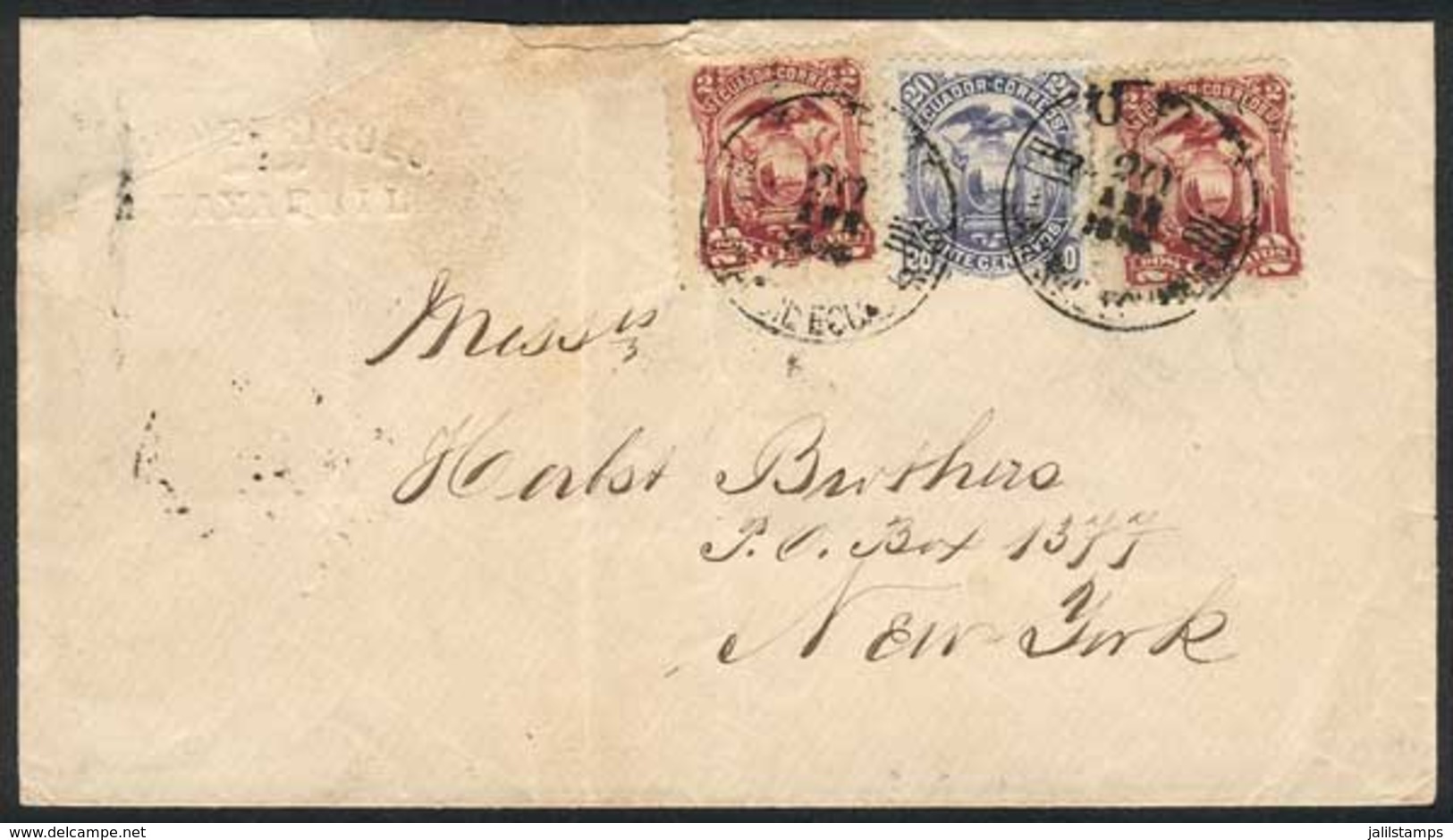 676 ECUADOR: Cover Franked With 20c. (Sc.16) + 2c. X2 (Sc.13),sent From Guayaquil To New - Equateur