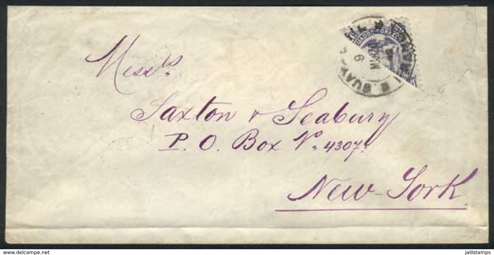 677 ECUADOR: Cover Franked With BISECT 20c. (Sc.16), Sent From Guayaquil To New York On - Equateur