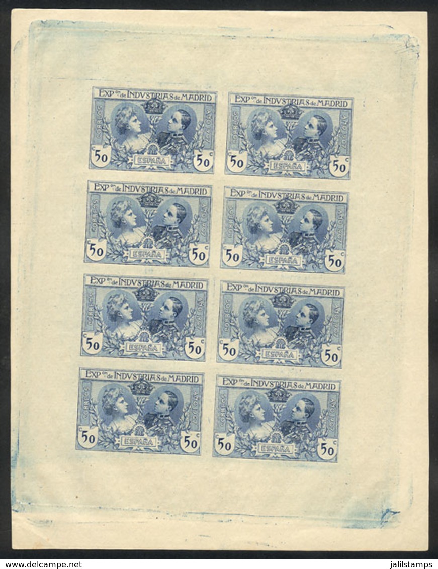 705 SPAIN: 1907 50c. Industrial Exposition Of Madrid, Trial Color Proof In Blue (Galvez - Autres & Non Classés