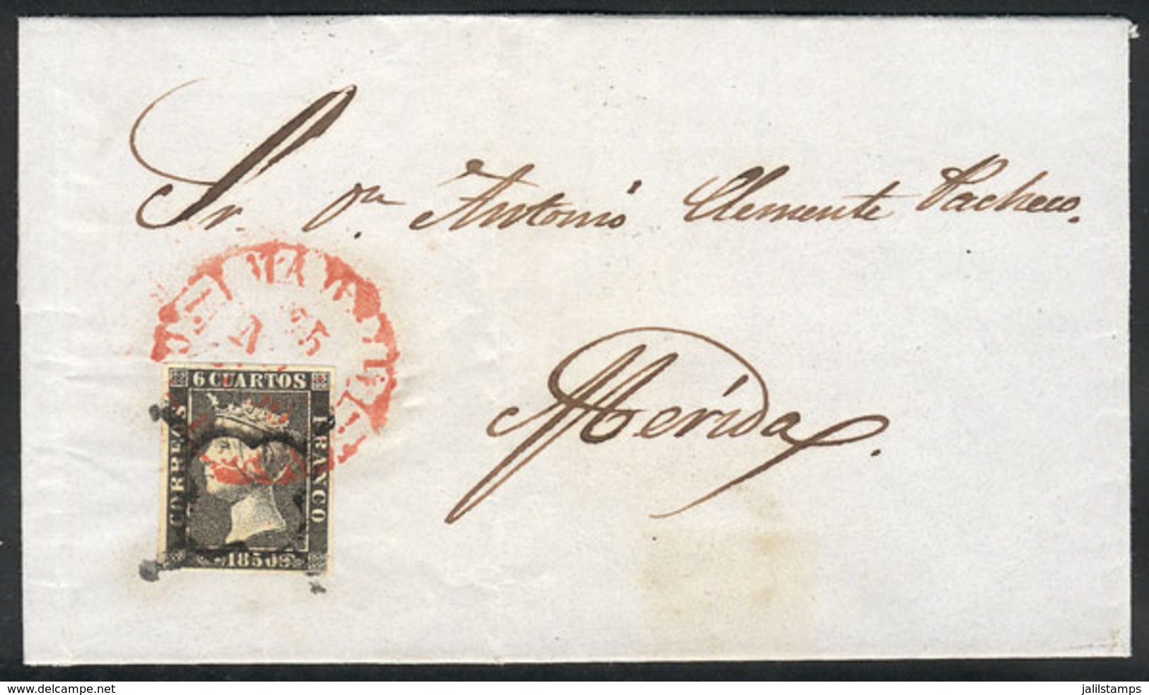 709 SPAIN: 25/NO/1850 Madrid - Mérida: Entire Letter Franked By Sc.1 (6c. Black) Of Goo - Autres & Non Classés