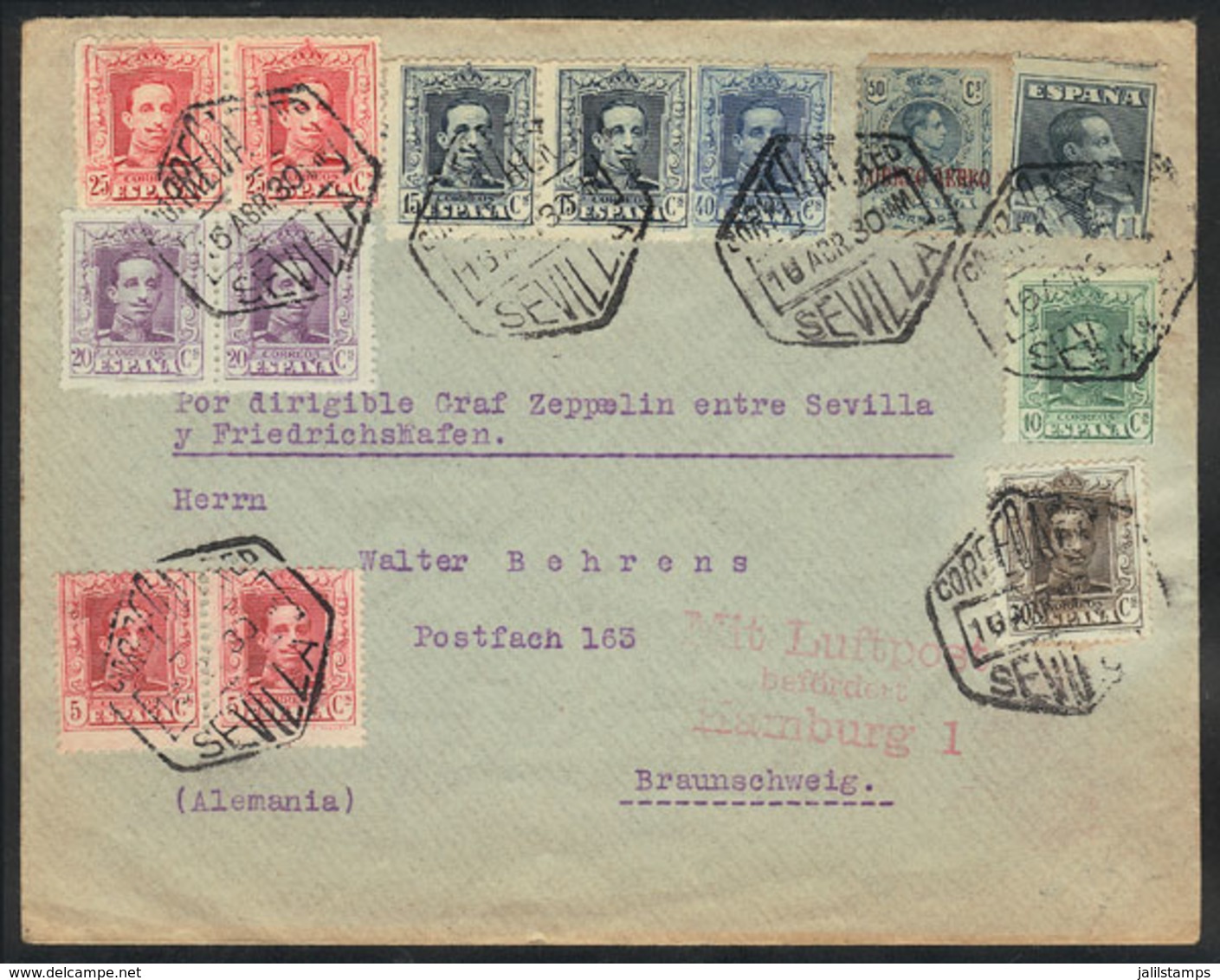 712 SPAIN: 16/AP/1930 Sevilla - Germany, Cover With Fantastic Multicolor Postage Sent " - Autres & Non Classés