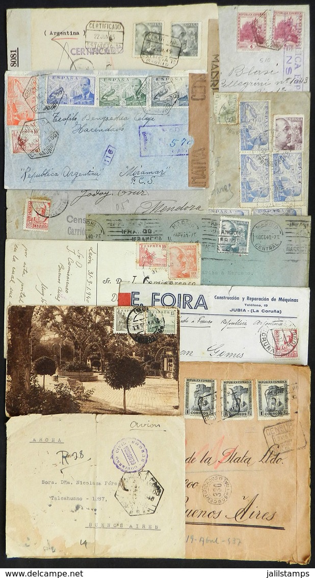 714 SPAIN: 11 Covers Or Cards Sent To Argentina Between 1936 And 1945, ALL CENSORED, Fin - Sonstige & Ohne Zuordnung