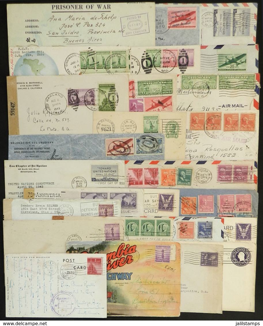 724 UNITED STATES: 26 Covers Or Cards Sent To Argentina Between 1939 And 1945, Almost Al - Marcophilie