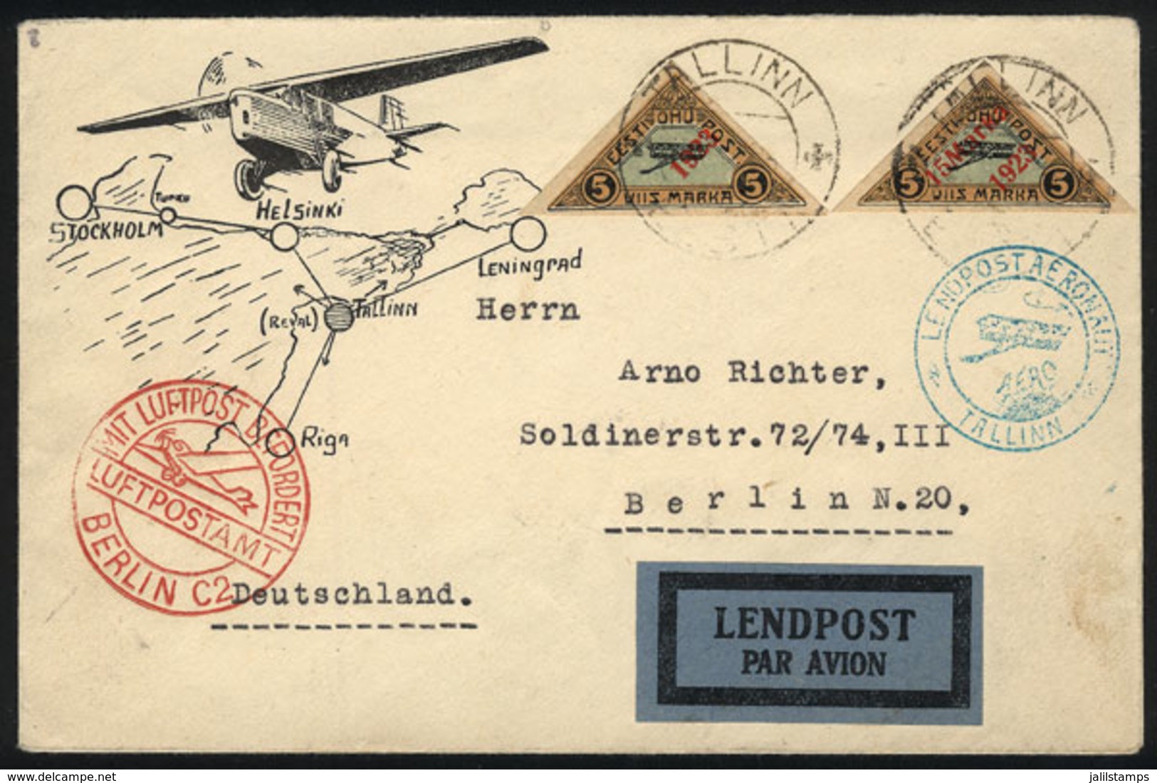 731 ESTONIA: Airmail Cover Sent From Tallinn To Berlin On 22/MAY/1924, Franked By Sc.C2 - Estonie