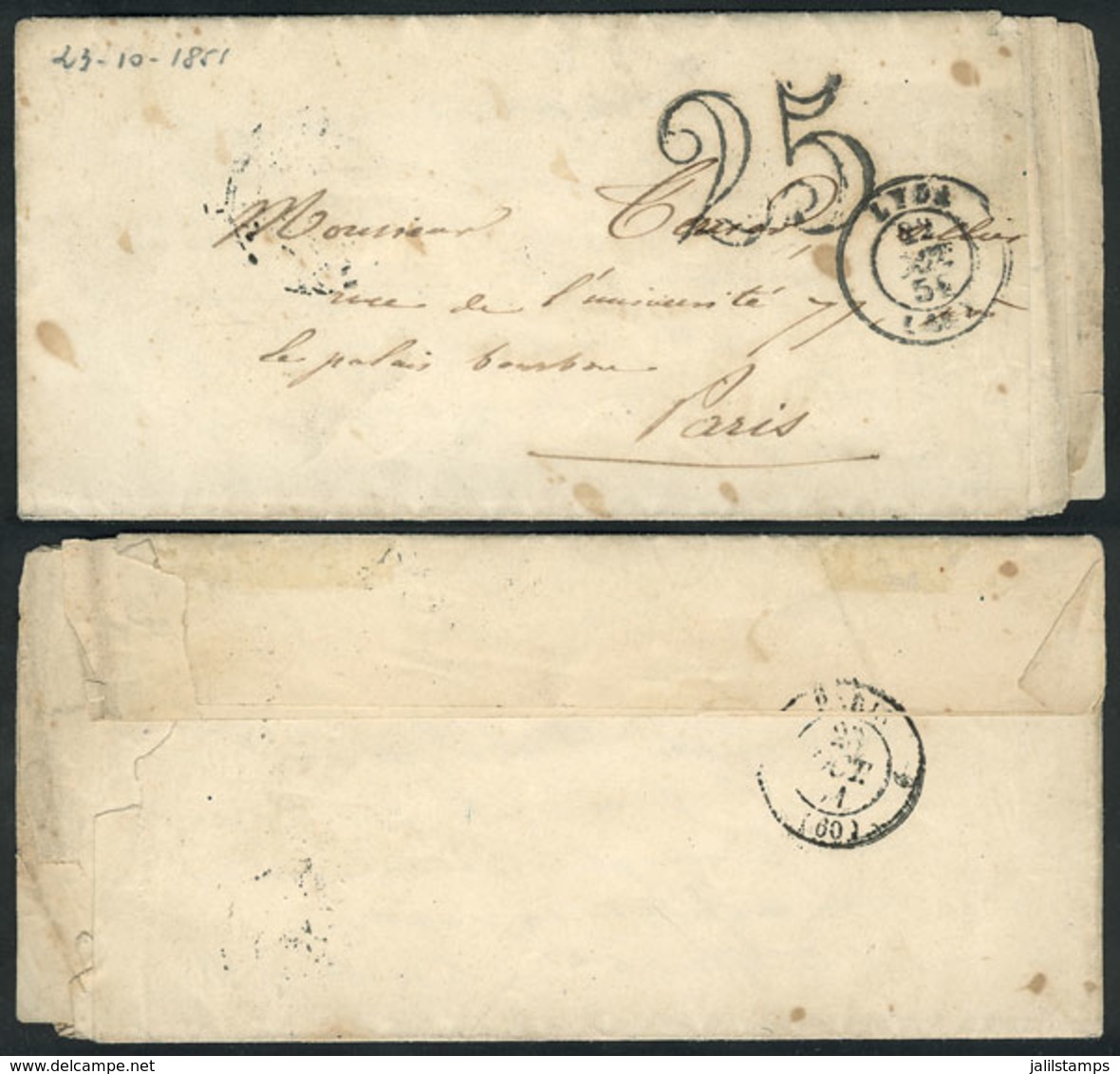 745 FRANCE: Entire Letter Dated 21/OC/1851 To Paris, With "25" Mark And Handstamped L - Autres & Non Classés