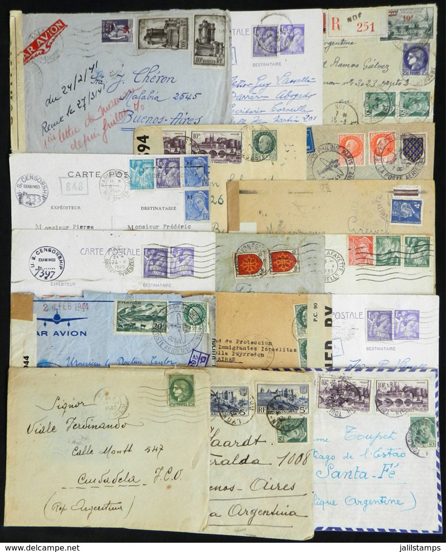 749 FRANCE: 12 Covers Or Cards + 1 Cover Front Sent To Argentina Between 1939 And 1945, - Autres & Non Classés