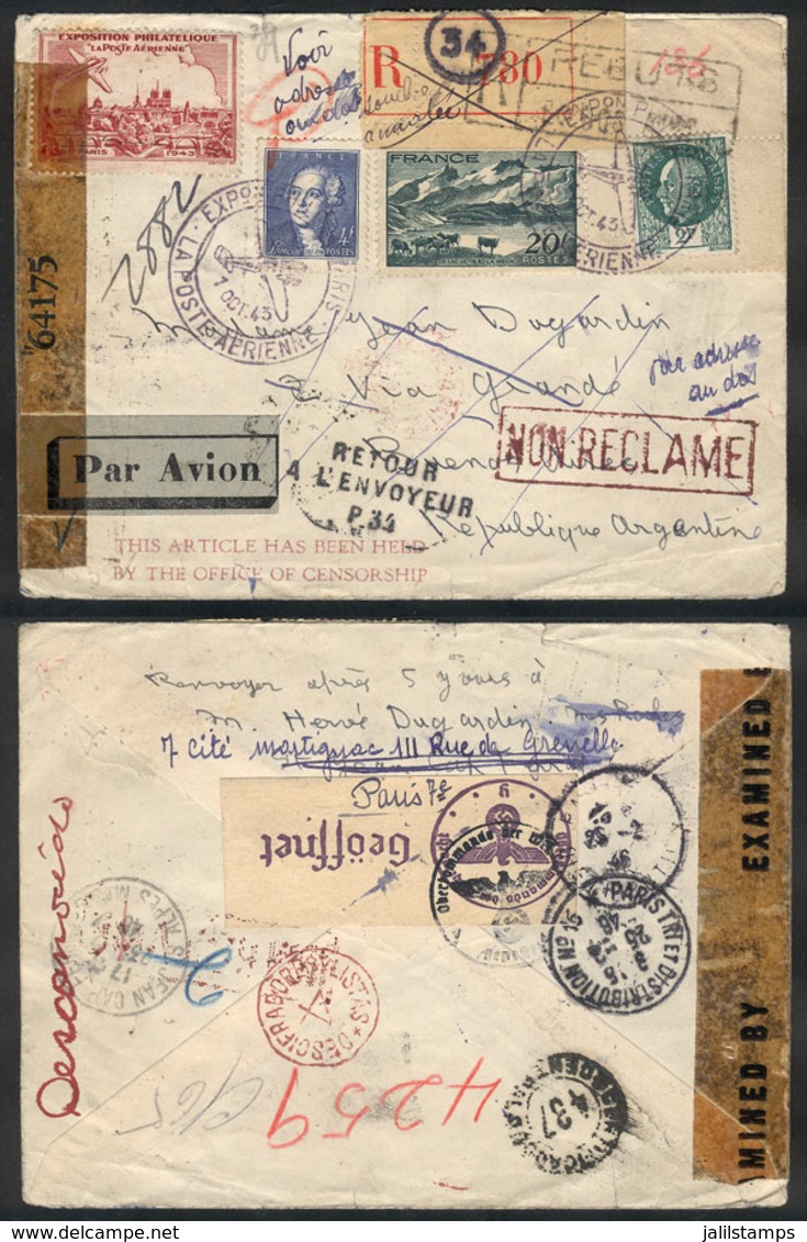 752 FRANCE: Registered Cover Sent To Argentina On 1/OC/1943, With Handsome Postage And - Autres & Non Classés