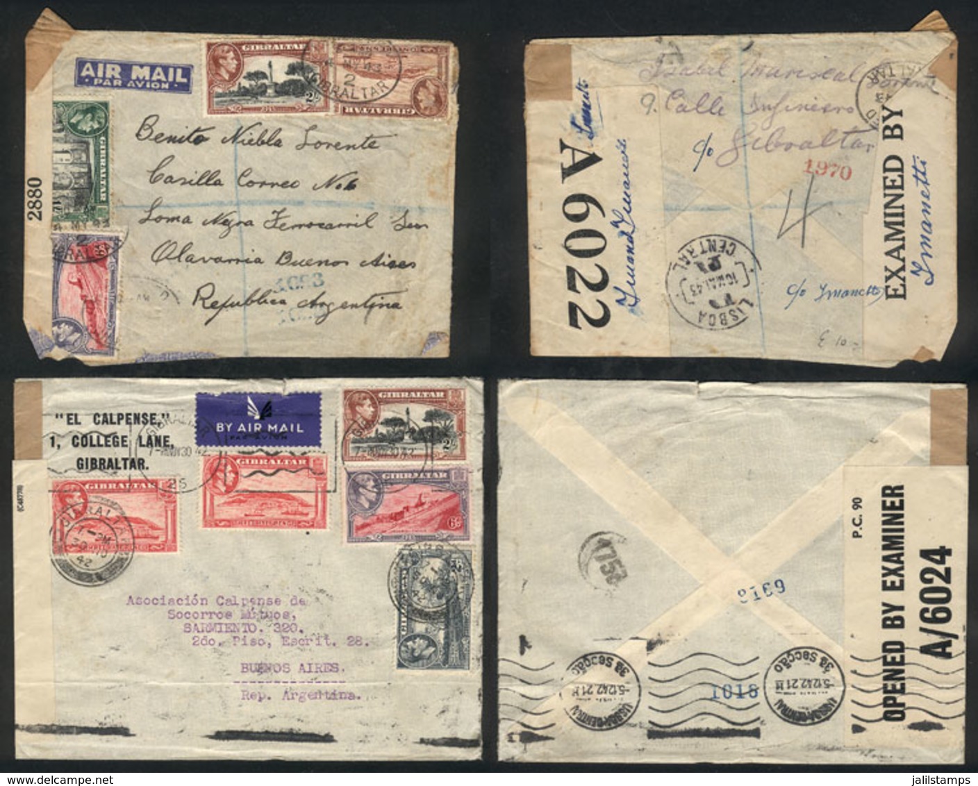 764 GIBRALTAR: 2 Covers Sent To Argentina In 1942/3 With Attractive Postages And Censor - Gibraltar