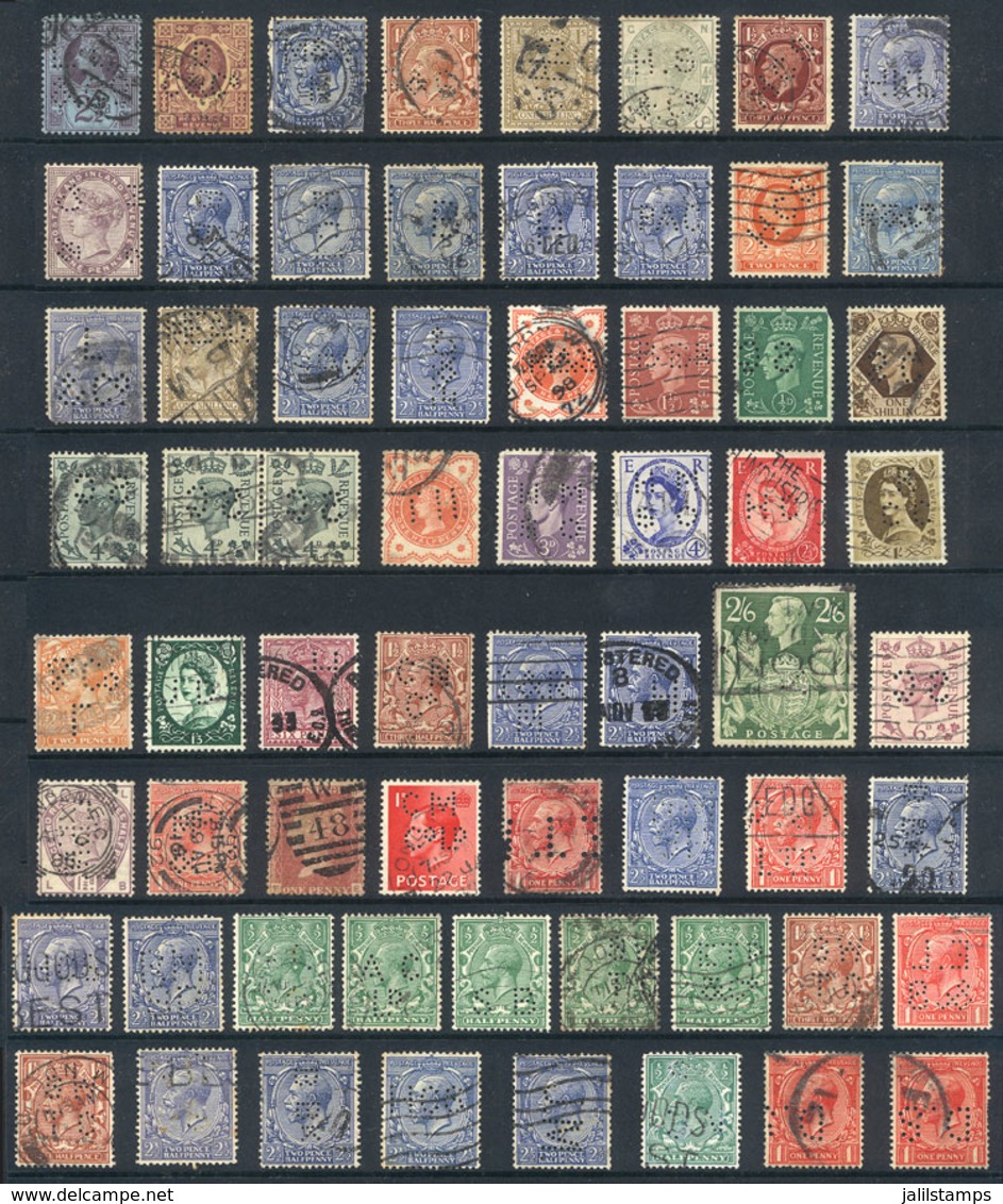 786 GREAT BRITAIN: PERFINS: Lot With Several Dozen Stamps With Commercial Perfins, Very - Service