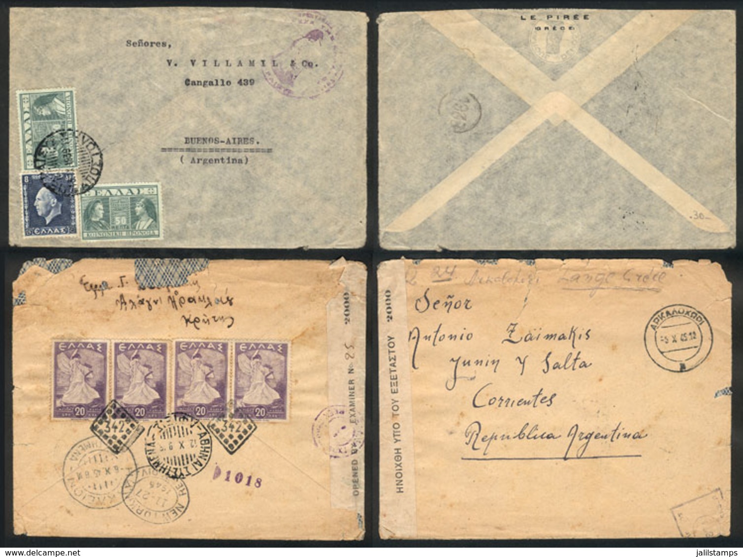 791 GREECE: 2 Covers Sent To Argentina In 1939 And 1945 With Censor Marks, With Minor Fa - Autres & Non Classés