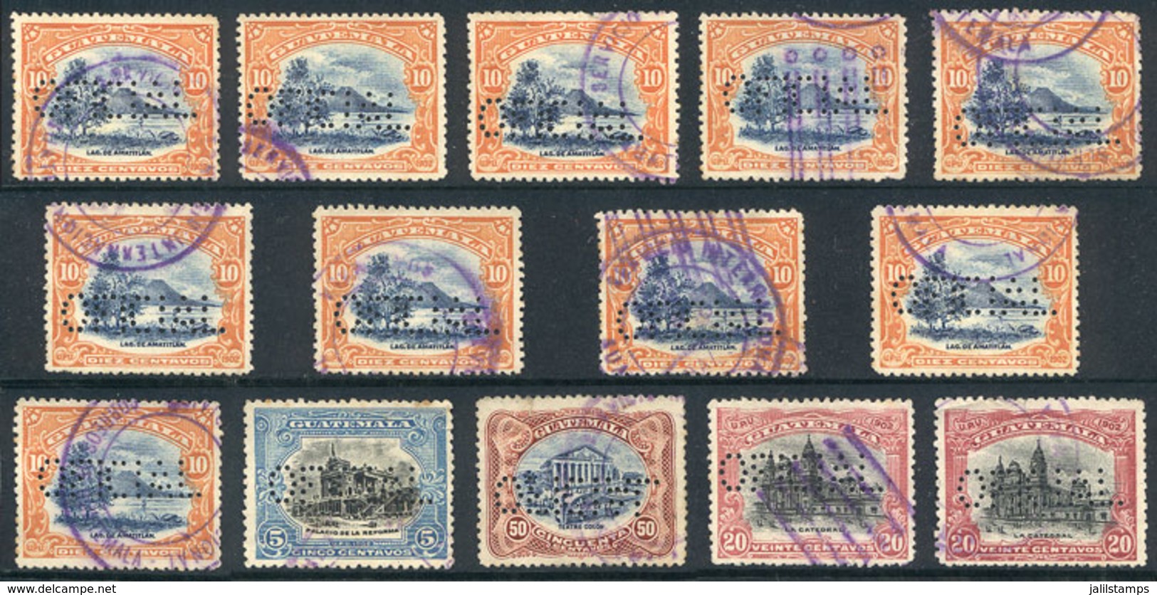 796 GUATEMALA: Lot Of Stamps Punched "OFICIAL", Very Fine General Quality, Nice Cance - Guatemala