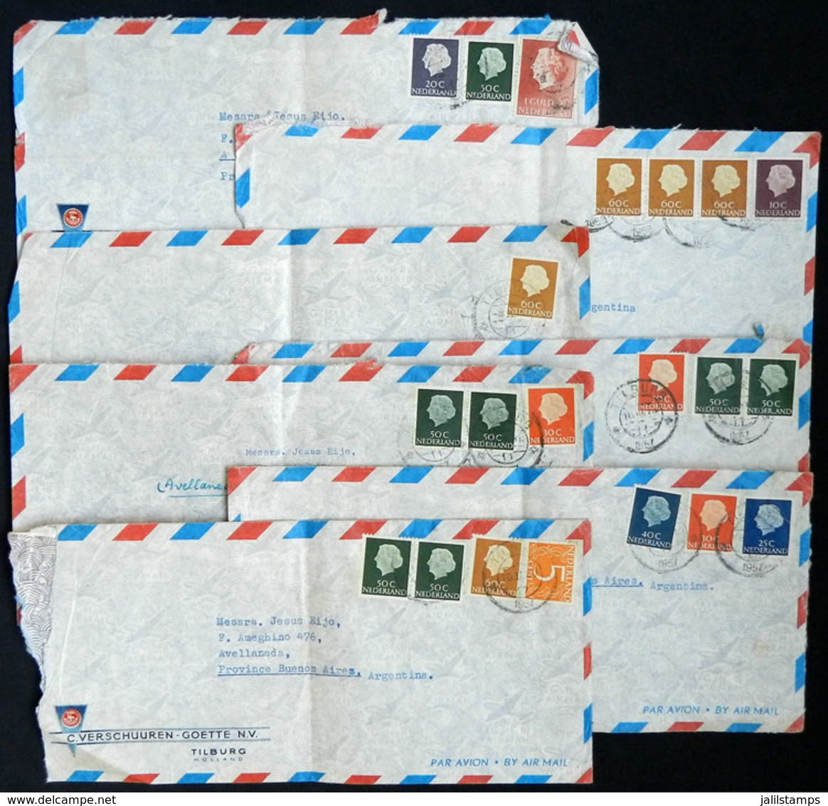 806 NETHERLANDS: 25 Airmail Covers Sent To Argentina In 1956 And 1957. - Autres & Non Classés