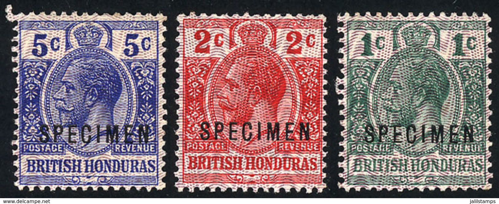 814 BRITISH HONDURAS: Sc.85/87, 1915 Cmpl. Set Of 3 Values With SPECIMEN Ovpt., Mint No - Honduras Britannique (...-1970)