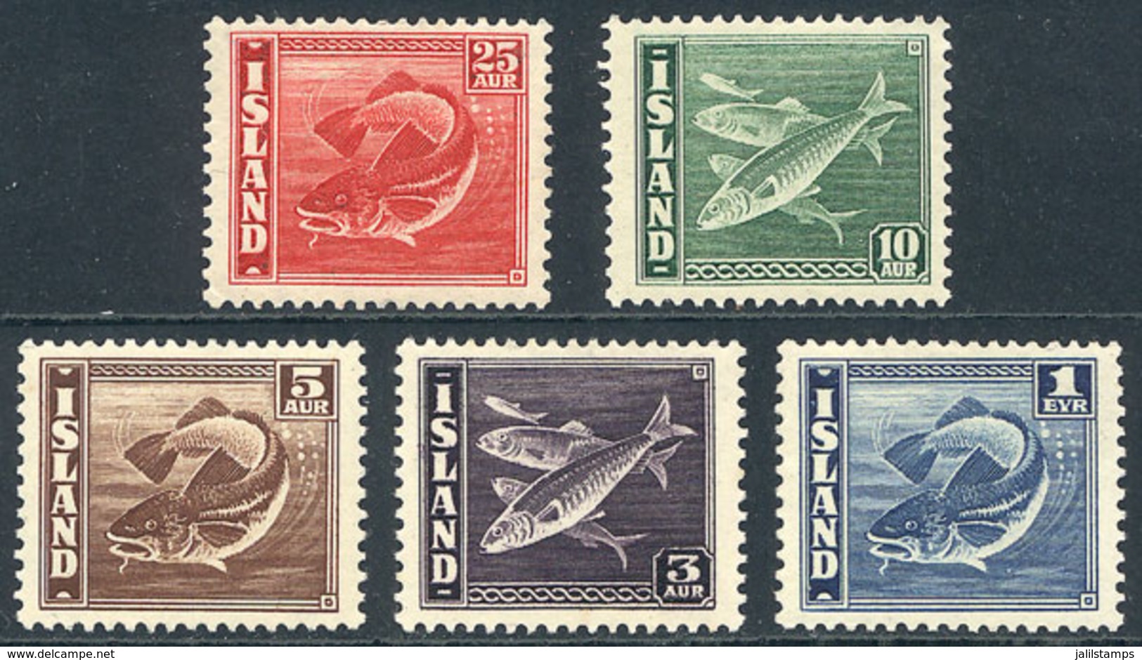 836 ICELAND: Sc.217a + 218a + 219c + 221b + 224b, 1939/45 The Set Of 5 Values With Perfo - Autres & Non Classés