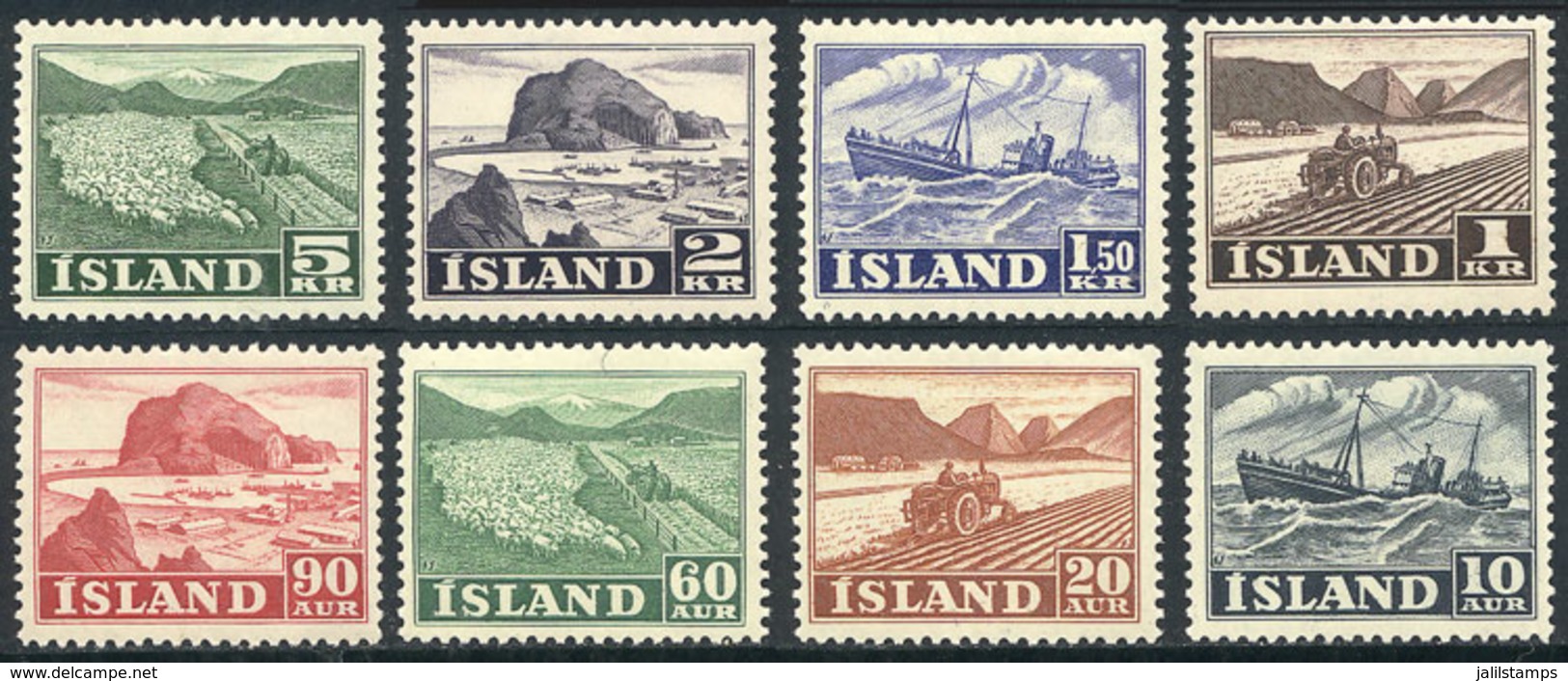 840 ICELAND: Sc.258/9 + 261 + 263/4 + 266/8, 1950 Definitives, The 8 Values Issued That - Autres & Non Classés