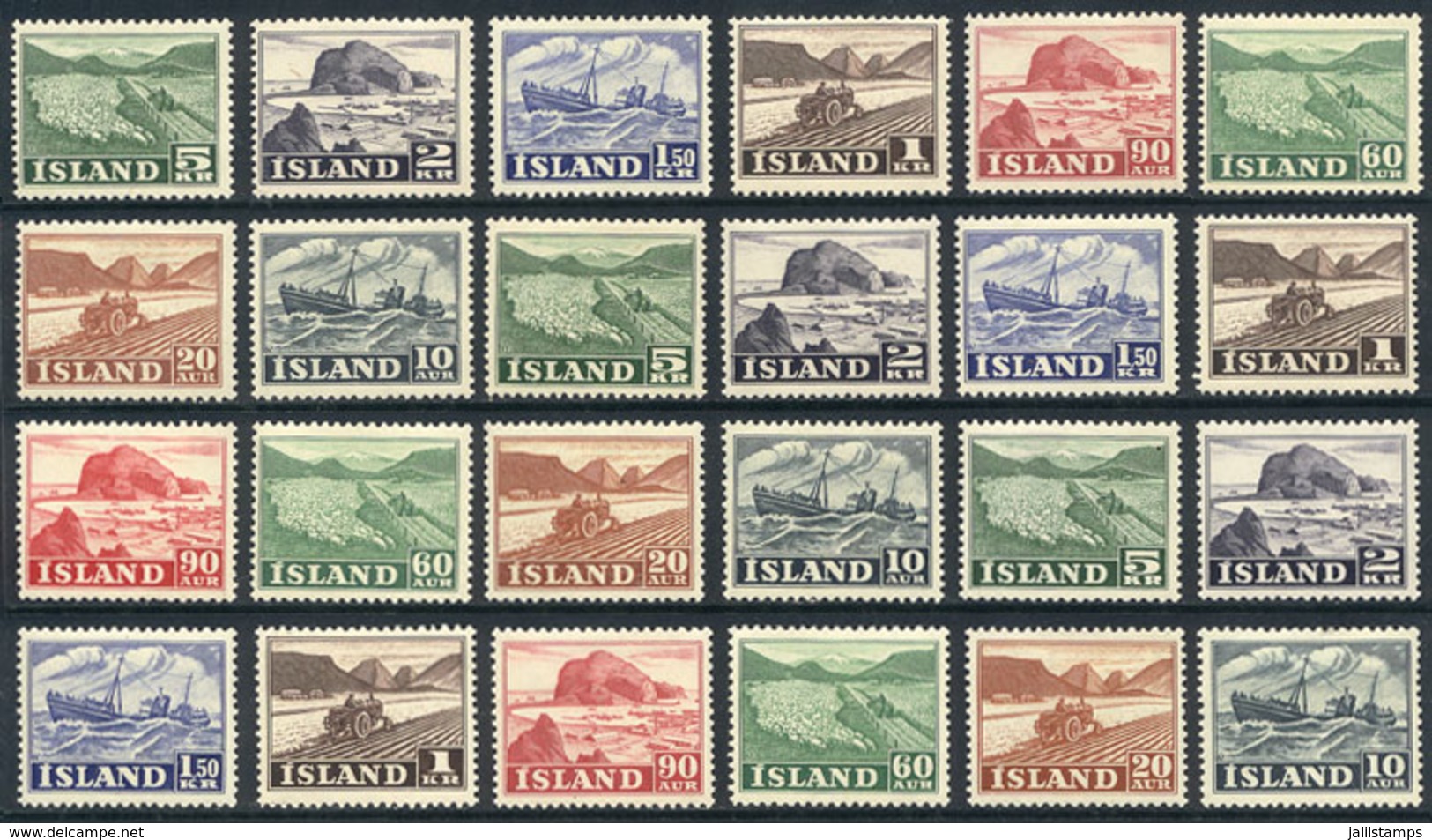 841 ICELAND: Sc.258/9 + 261 + 263/4 + 266/8, 1950 Definitives, The 8 Values Issued That - Autres & Non Classés