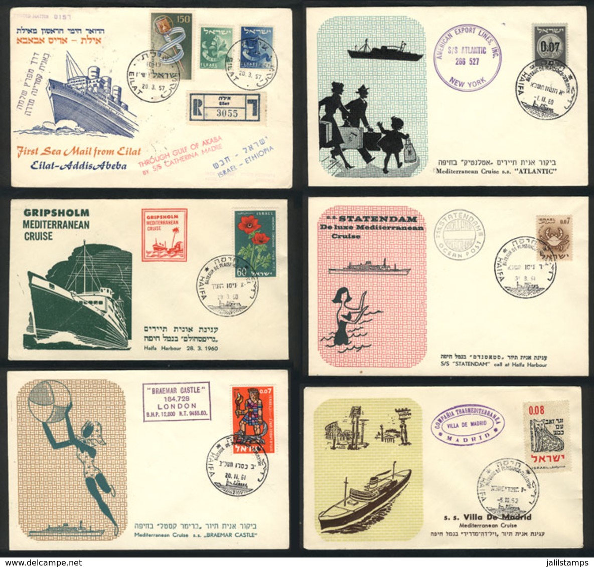 849 ISRAEL: 13 Covers Mailed By SHIP Between 1957 And 1962, All Bearing Special Postmark - Autres & Non Classés