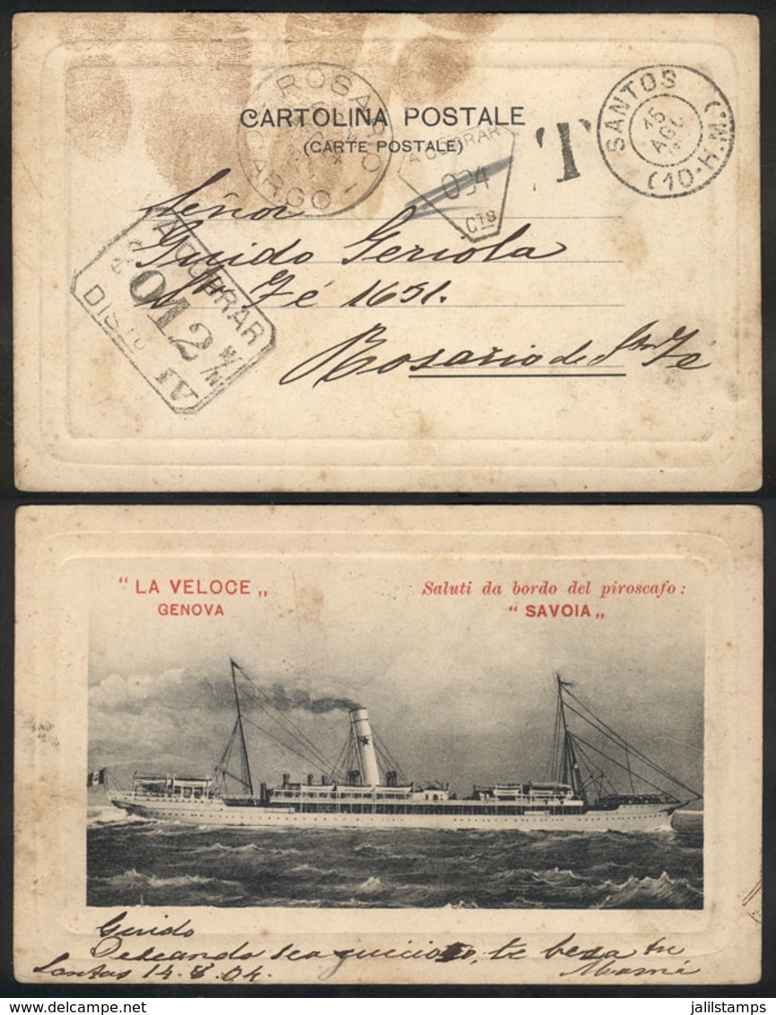 867 ITALY: Beautiful PC With View Of Ship SAVOIA Of La Veloce Ship Line, Sent Without Po - Non Classés