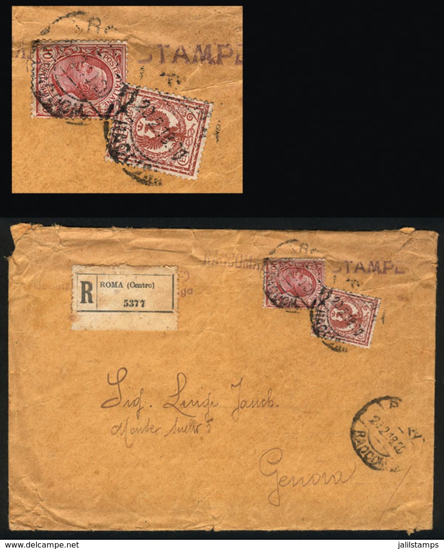 869 ITALY: Registered Cover With Printed Matter Sent From Roma To Genova On 20/FE/1918, - Non Classés