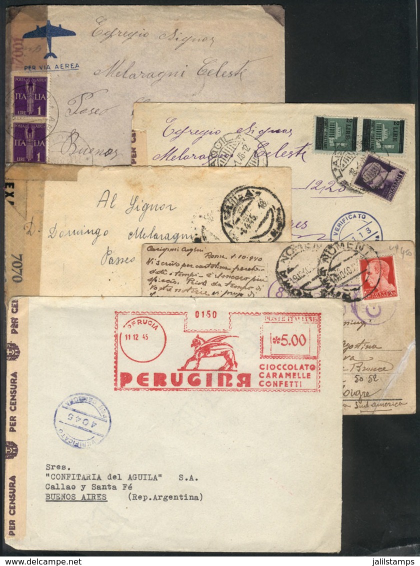 875 ITALY: 5 Covers Or Cards Sent To Argentina Between 1940 And 1946, ALL CENSORED, Fine - Non Classés