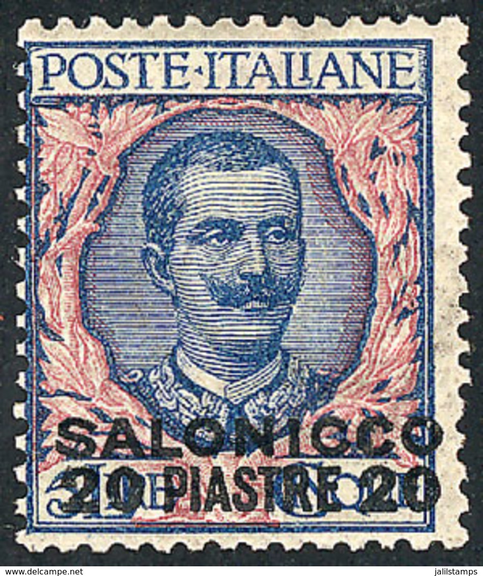 903 ITALY - SALONICA: Sc.7, 1909/11 20pi. On 5L., Mint, VF Quality, Catalog Value US$475 - Collections