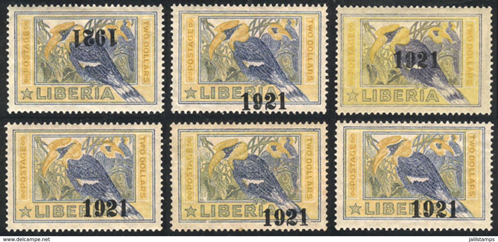 920 LIBERIA: "Sc.207, 1921 $2 Bird With INVERTED "1921" Overprint, Also Another 5 Exam - Liberia
