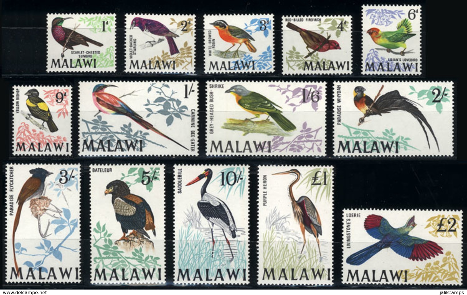 997 MALAWI: Sc.95/109, 1968 Birds, Cmpl. Set Of 14 Values, MNH, VF Quality, Catalog Valu - Malawi (1964-...)