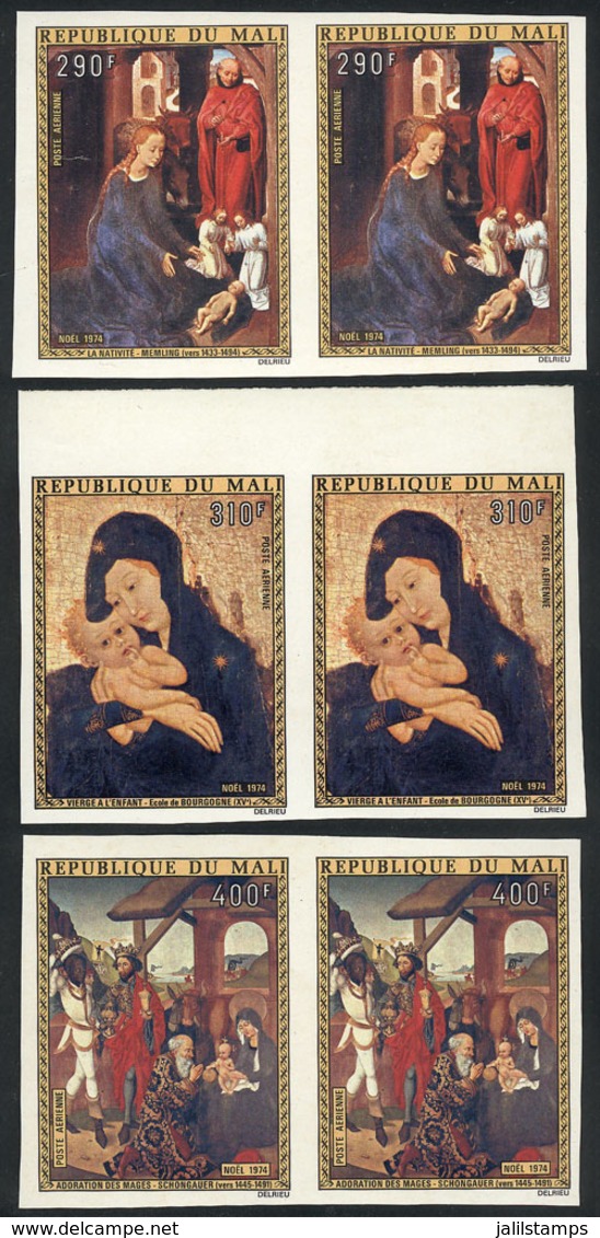 1010 MALI: Yv.230/232, 1974 Christmas (paintings), Complete Set Of 3 Values In IMPERFORAT - Mali (1959-...)