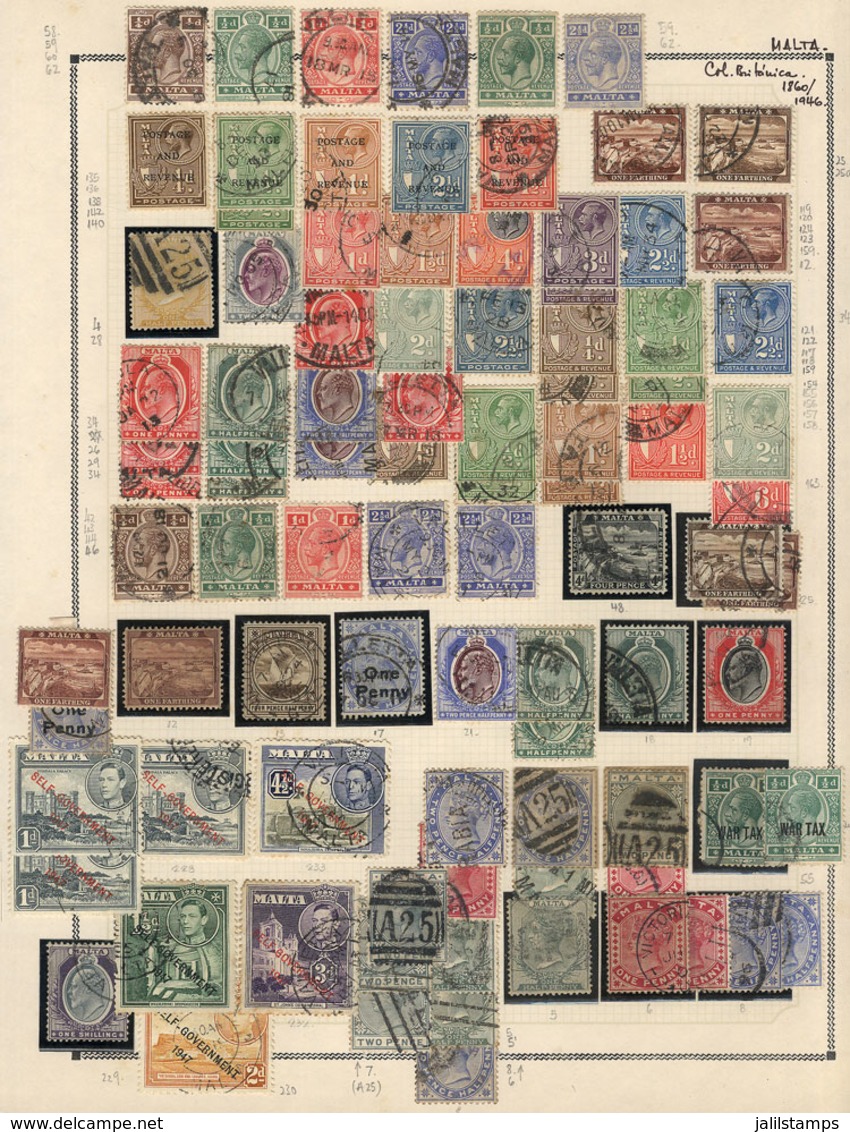 1016 MALTA: Collection On Pages (circa 1886 To 1990), Used And Mint Stamps, Most Of Fine - Malta