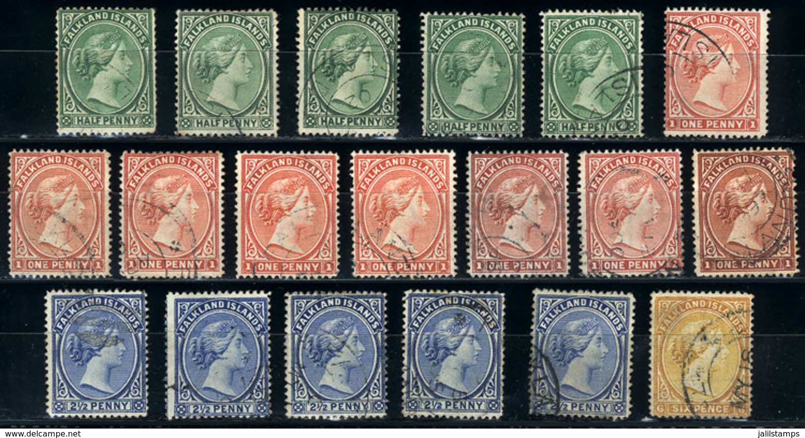 1025 FALKLAND ISLANDS/MALVINAS: Sc.10 + Other Values, 1891/1902 Victoria, Lot Of 19 Used - Falkland
