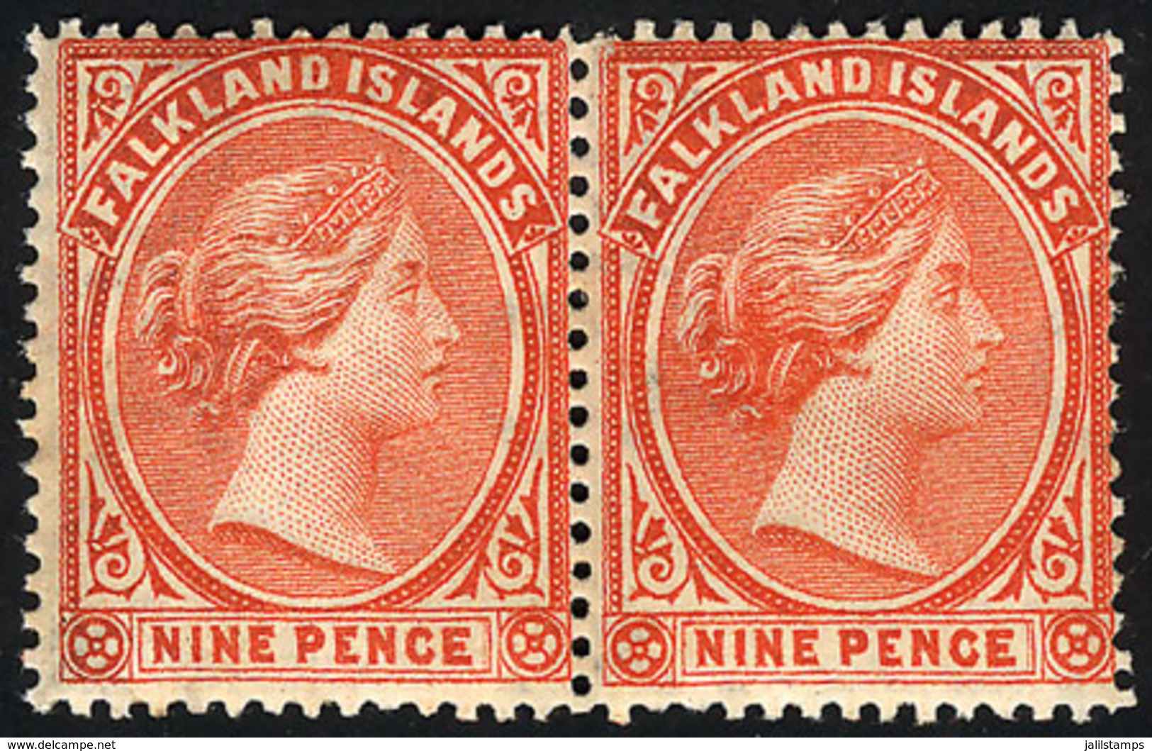 1027 FALKLAND ISLANDS/MALVINAS: Sc.17, Pair Mint Original Gum, The Right Stamp Is MNH, VF - Falkland