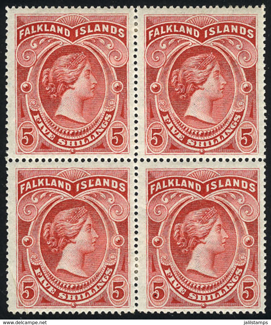 1028 FALKLAND ISLANDS/MALVINAS: Sc.21, 1898 Victoria 5S. Red, Beautiful Mint Block Of 4, - Falkland