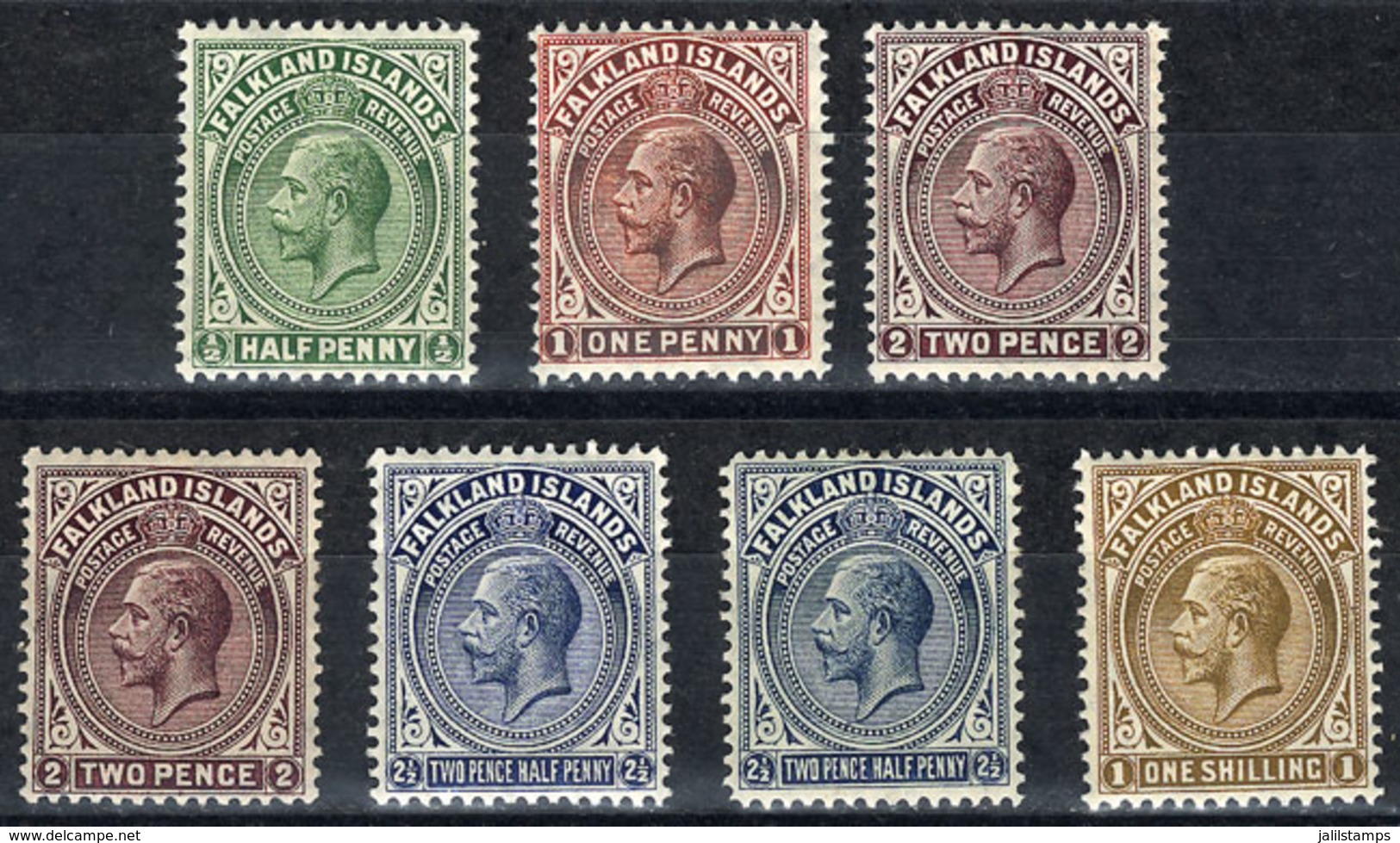 1030 FALKLAND ISLANDS/MALVINAS: Sc.30 + Other Values, 1912/4 George V, 7 Mint Examples, O - Falkland