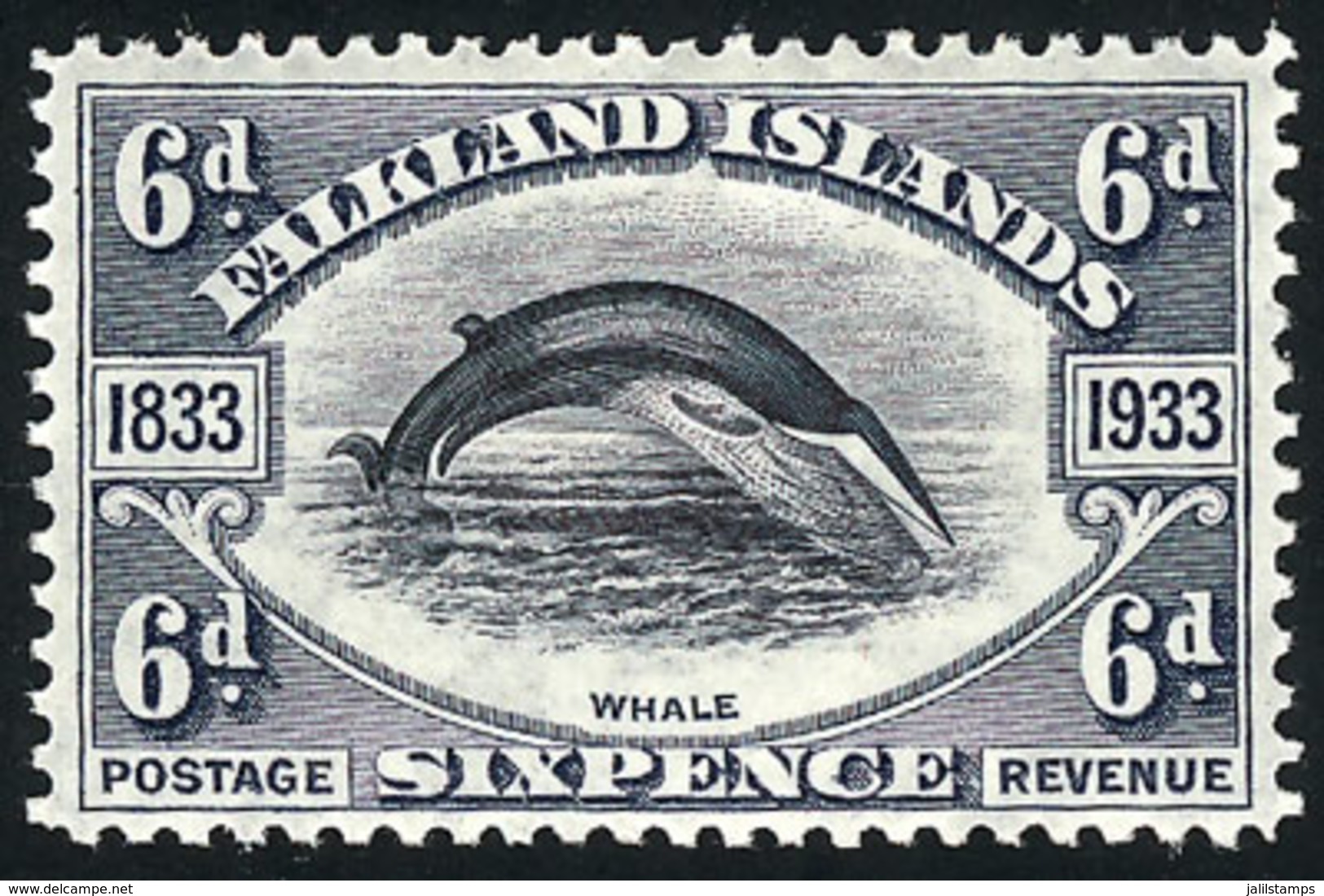 1034 FALKLAND ISLANDS/MALVINAS: Sc.70, 1933 6p. Whale, Very Fine Quality! - Falkland