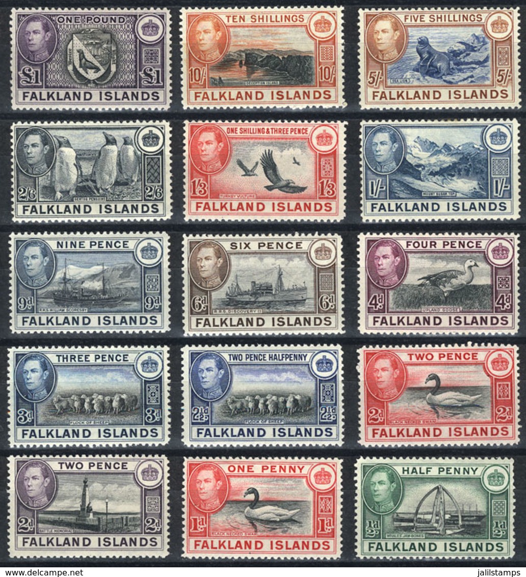 1035 FALKLAND ISLANDS/MALVINAS: Sc.84/96 (without 85B), 1938/46 Animals, Landscapes Etc., - Falkland