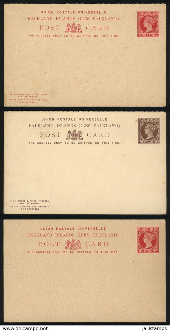1043 FALKLAND ISLANDS/MALVINAS: 3 Unused Old Postal Cards, 2 Are Double, Excellent Qualit - Falkland
