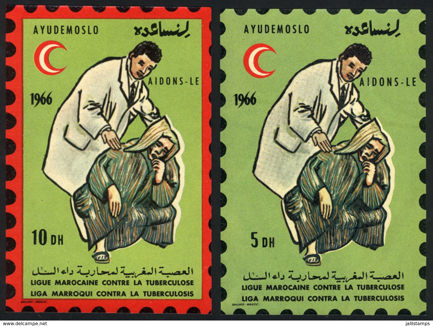 1052 MOROCCO: FIGHT AGAINST TUBERCULOSIS: 1966 Issue, Set Of 2 Window Labels Imitating St - Maroc (1956-...)
