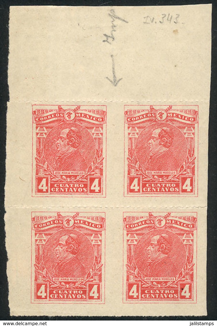 1058 MEXICO: Sc.503, Block Of 4 WITHOUT Vertical Perforation, Interesting! - Mexique