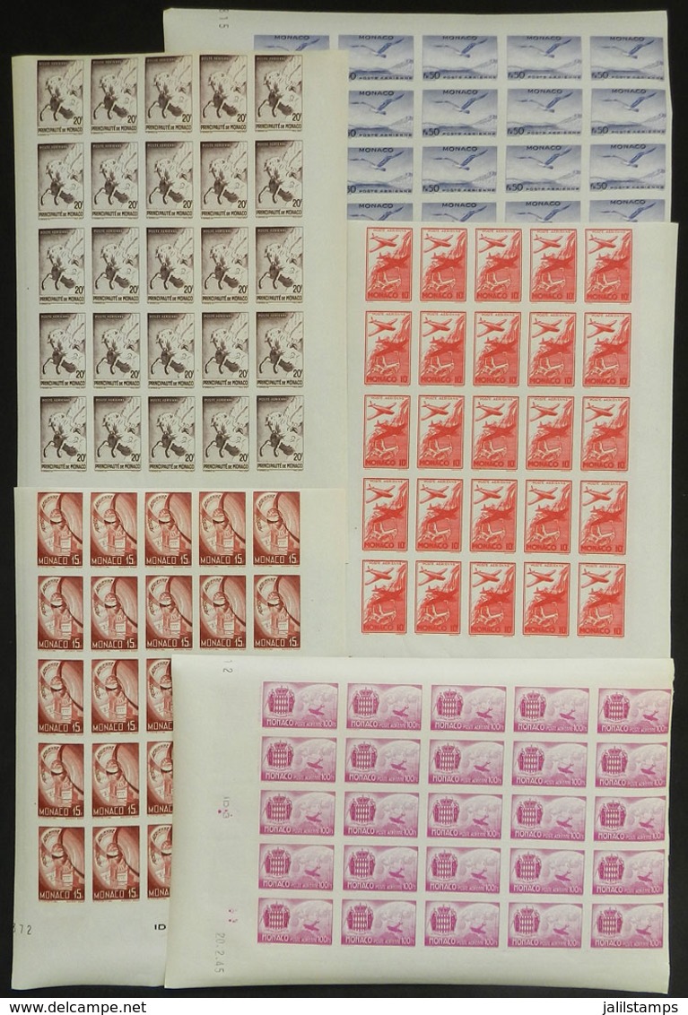 1064 MONACO: Yvert 8/12, 1945 Complete Set Of 5 Values (pegasus, Bird, Airplanes, Etc.), - Poste Aérienne